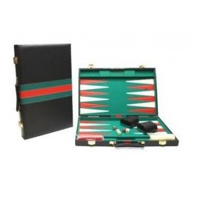 Backgammon zwart met rood-groene bies