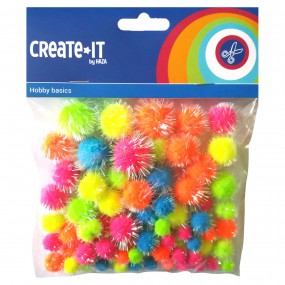 Create-It Pompoms glitter neon mix 75 stuks