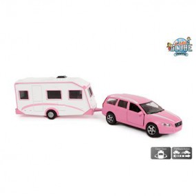 Volvo V70 roze met caravan, Kids Globe