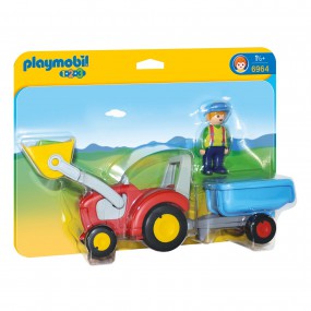 Playmobil 1.2.3. 6964 Boer met Tractor en Aanhangwagen